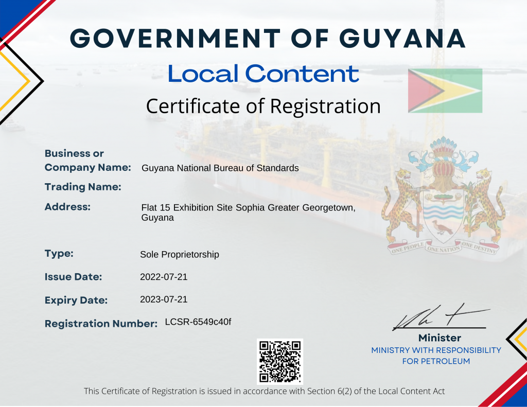 Local Content Certificate of Registration